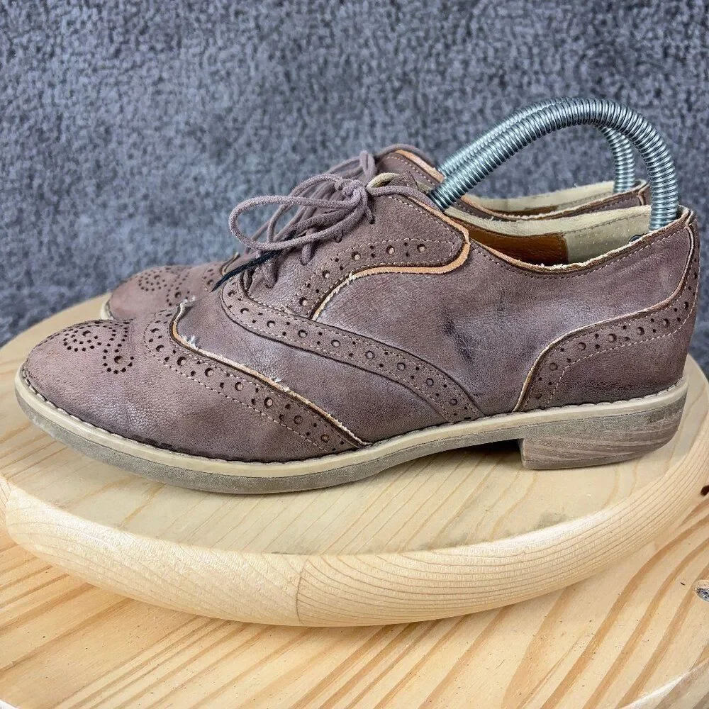 Shoe Embassy Wingtip Oxford Shoe Womens Size 7 Brown Brogue Lace Up EU 38